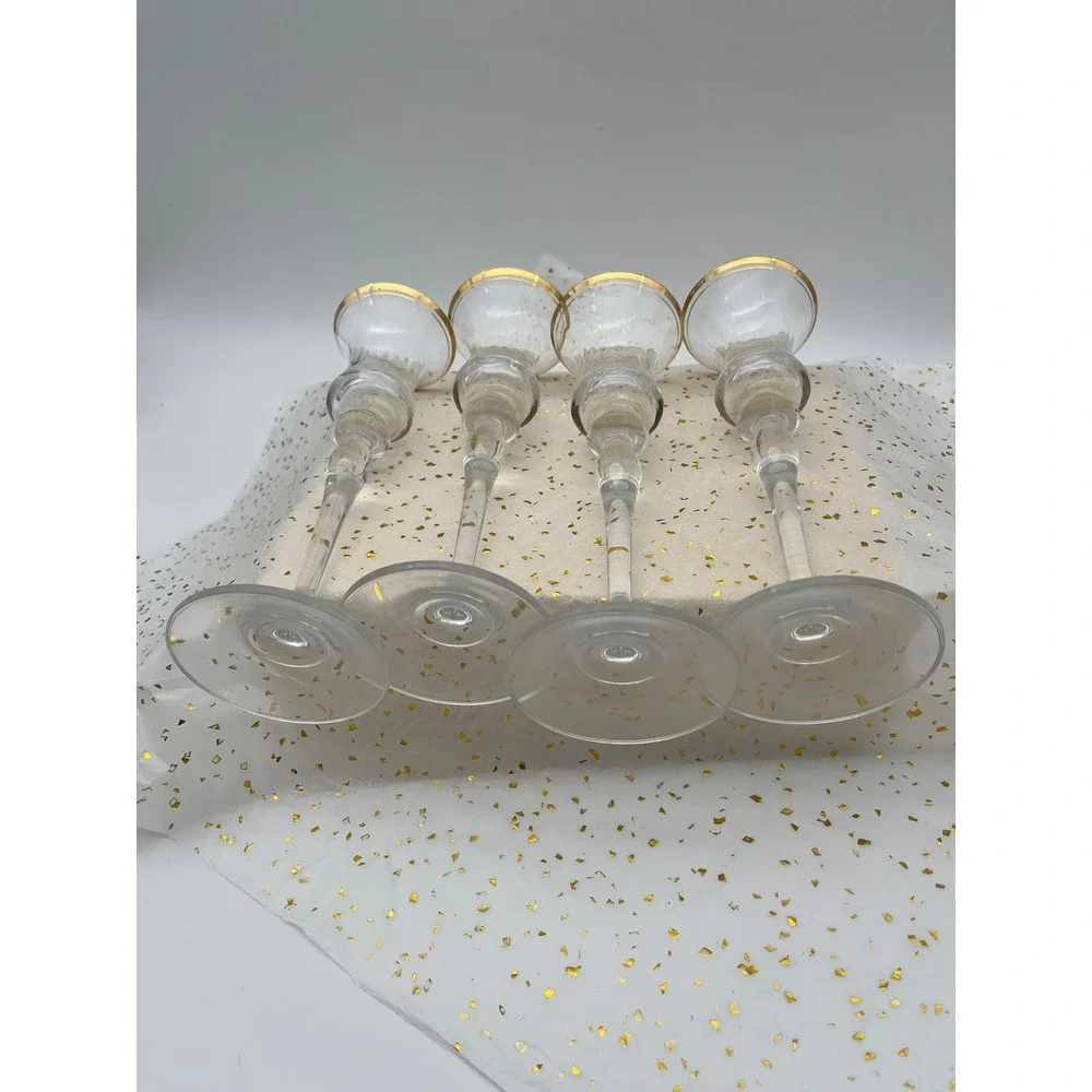 Unbranded Crystal Candle Holder Set 4 Clear Gold Rim Excellent Tapered Stem 8in
